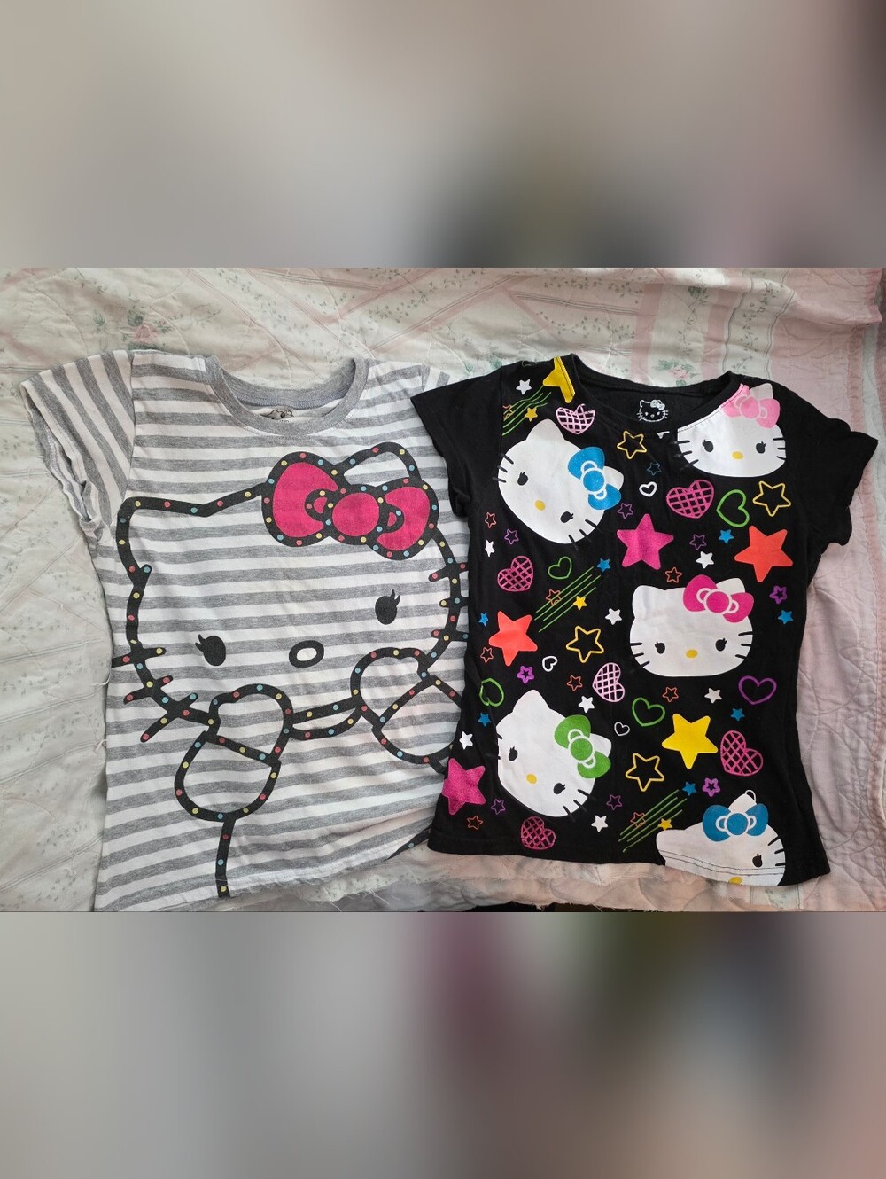 Hello Kitty 14-16 Girls' 2 Short Sleeve Tops - Black, Gray